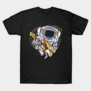 Spaceman in Space among the Stars and Planets with Guitar T-Shirt